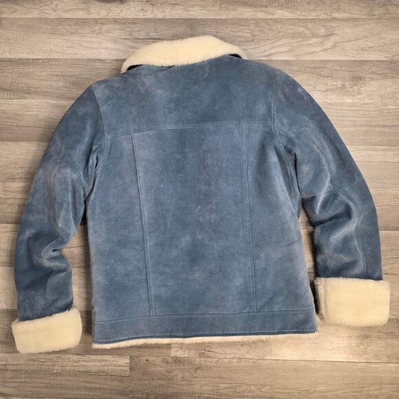 Vintage Blue Suede Penny Lane Jacket Faux Shearling Size Small 90s - Picture 5 of 8